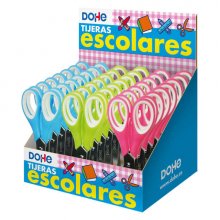 Dohe Expositor de 24 Tijeras Escolares de 125mm - Hojas de Acero Inoxidable - Puntas Redondeadas - Mango Ergonomico de Plastico y Caucho - Colores Surtidos (24 uds)