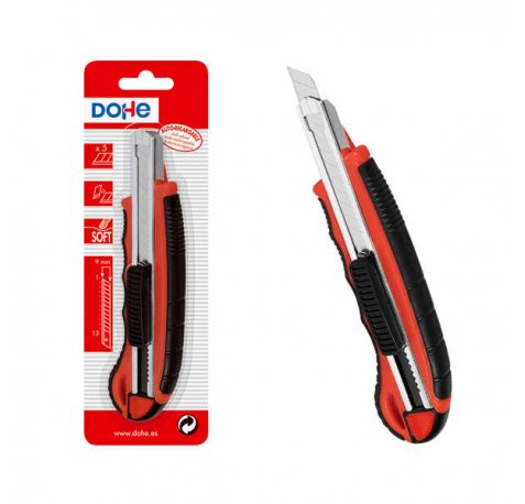 Dohe Cutter de Plastico con Guia de Acero Inoxidable - Cuchillas Tronzables de Acero - Sistema de Bloqueo de Cuchilla - Blister Individual