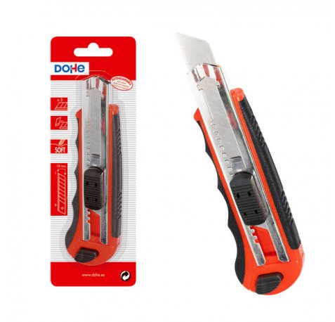 Dohe Cutter de Plastico con Guia de Acero Inoxidable - Cuchillas Tronzables de Acero - Sistema de Bloqueo de Cuchilla - Blister Individual