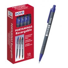 Dohe Portaminas Recargable con Cuerpo de Plastico - para Minas de grafito de 0.5mm - Punta Acolchada Metalica - Clip y Goma de Borrar en Pulsador - Grip Ergonomico