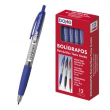 Dohe Boligrafos Retractiles de Tinta a Base de Aceite - Punta Bola de 1mm - Trazo de 0.4mm - Cuerpo Transparente con Grip de Caucho - Caja de 12 Unidades
