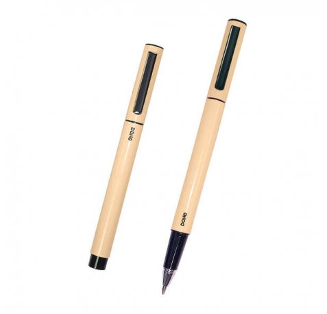 Dohe Boligrafos de Metal Ligero - Cuerpo Ovalado Amarillo - Ergonomicos y Deslizamiento Perfecto - Capucha con Clip - Fabricados en Aluminio - Tinta Azul (4 uds)