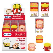 Dohe Expositor de 24 Gomas de Borrar en PVC con Forma de Alimentos - Suave Tacto - Caja Transparente Individual