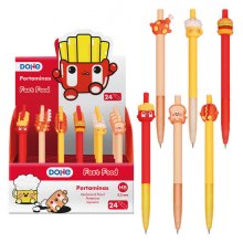 Dohe Expositor de 24 Portaminas Recargable - Punta Metalica Retractil de 0.5mm - Cuerpo en Plastico y Grip de Caucho - Escritura Suave y Comoda - Decoracion con Motivos de Alimentos