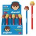 Dohe Playmobil Expositor de 24 Boligrafos Borrables - Punta Bola Metalica 1mm - Trazo 0.5mm - Capuchon Decorado con Muñecos Playmobil - Tinta Azul