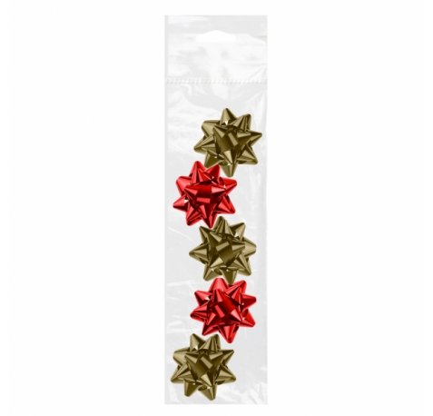 Dohe Shiny Pack de 5 Lazos para Regalo - Forma de Estrella - Tamaño 5.6cm - Colores Rojo y Oro
