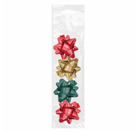 Dohe Chic Pack de 4 Lazos para Regalo - Forma de Estrella - Tamaño 6.5cm - Colores Rojo, Verde y Oro