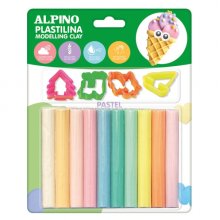 Alpino Pack con 10 Barras de Plastilina 17gr + 4 Moldes - Muy Flexible - Pueden Mezclarse - Sin Gluten - Colores Pastel Surtidos