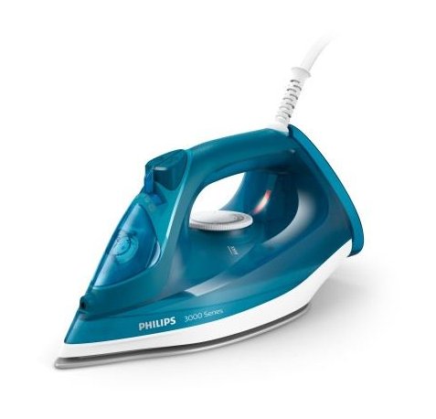 Philips Plancha de Ropa - Potencia 2400W - Deposito de 300ml - Cable Antitorsion 1.9m - Termostato Regulable - Sistema Antigoteo y Antical - Apagado Automatico - Funcion Spray - Color Azul