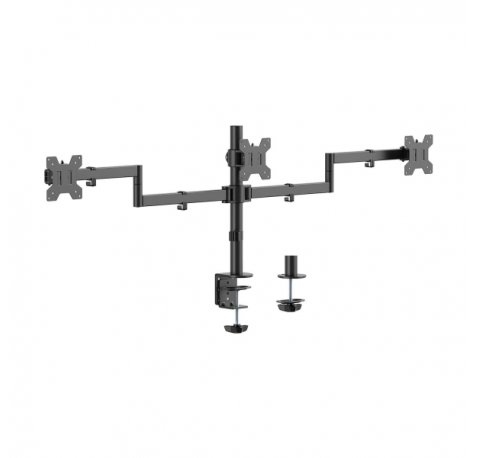 Aisens Soporte de Mesa Eco Giratorio e Inclinable para 3 Monitores 10Kg (3 Pivotes - 2 Brazos) de 13-27" - Color Negro