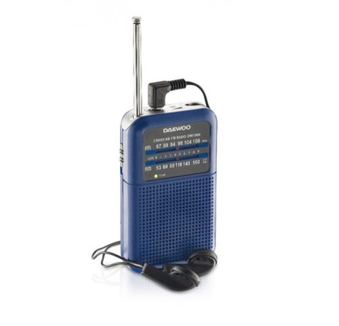 Daewoo DW1008 Radio Portatil AM/FM - Antena Telescopica y Sintonizacion Analogica Precisa - Altavoz Integrado - Salida Auriculares Jack 3.5mm - Compacto y Ligero para Uso Diario - Color Azul