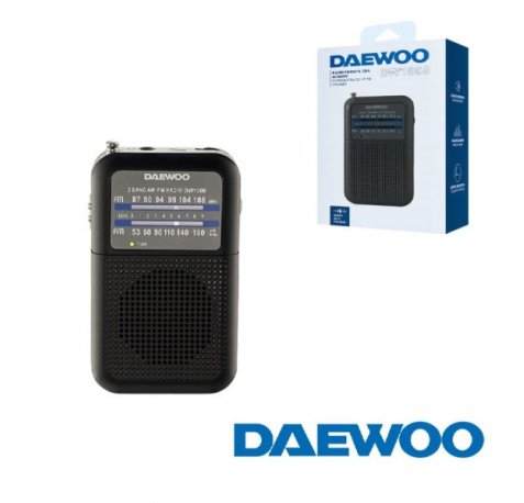 Daewoo DW1008 Radio Portatil AM/FM - Antena Telescopica y Sintonizacion Analogica Precisa - Altavoz Integrado - Salida Auriculares Jack 3.5mm - DiseÃ±o Compacto y Ligero para Uso Diario - Color Negro