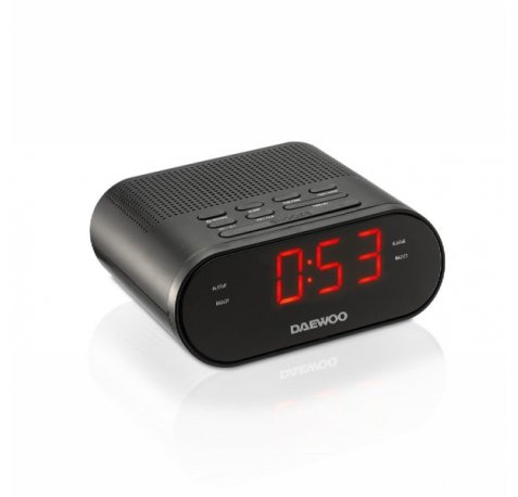Daewoo Radio Reloj Despertador AM/FM - Cable 1.5m - Pantalla LED - Jack 3.5mm - 131x120x58mm - Color Negro