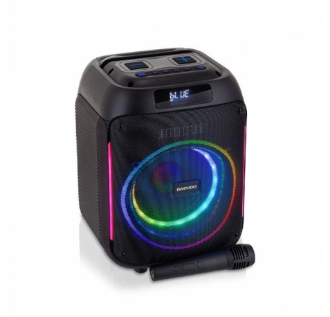 Daewoo Altavoz Karaoke Inalambrico - 40W - Bluetooth - Radio FM - Bateria 2000mAh - Microfono Incluido - MicroSD - Jack 3.5mm - USB - Luz LED RGB - Recargable - Color Negro