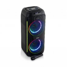 Daewoo Altavoz Karaoke Inalambrico - 40W - Bluetooth - Radio FM - Bateria 2000mAh - Microfono Incluido - MicroSD - Jack 3.5mm - USB - Luz LED RGB - Recargable - Color Negro