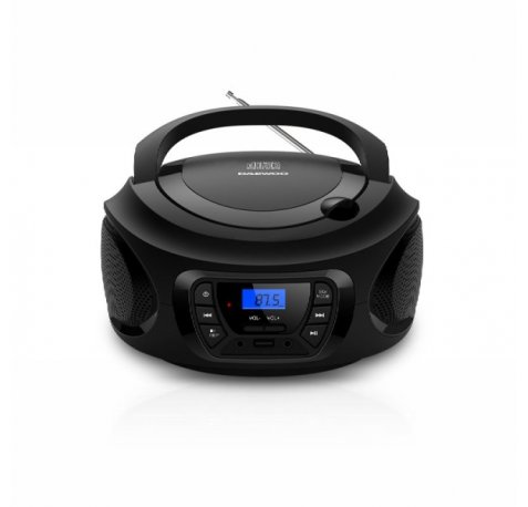 Daewoo Radio CD - USB - Jack 3.5mm - Bluetooth - Sintonizacion Automatica - Asa de Transporte - Pantalla LCD - Color Negro y Azul