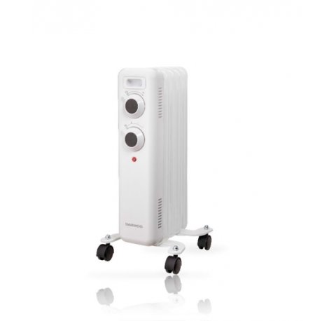 Daewoo DW9501 Radiador de Aceite - Potencia 1000W - 5 Elementos - Termostato Regulable - Ruedas - Asa de Transporte - Indicador Luminoso - Color Blanco
