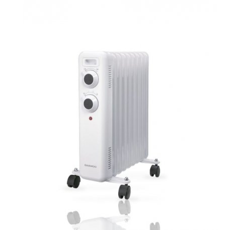 Daewoo DW9503 Radiador de Aceite - Potencia 2000W - 9 Elementos - Termostato Regulable - Ruedas - Asa de Transporte - Indicador Luminoso - Color Blanco