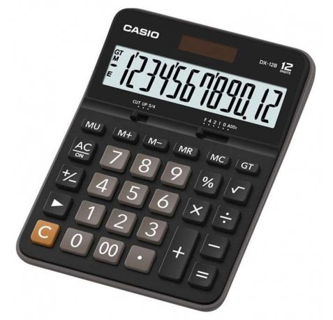 Casio DX-12B Calculadora de Escritorio - Pantalla Extragrande LCD de 12 Digitos - Solar y Pilas - Color Negro