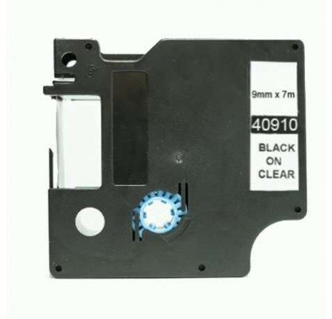 Compatible Dymo D1 40910 Cinta de Etiquetas para Rotuladora - Texto negro sobre fondo transparente - Ancho 9mm x 7 metros - S0720670