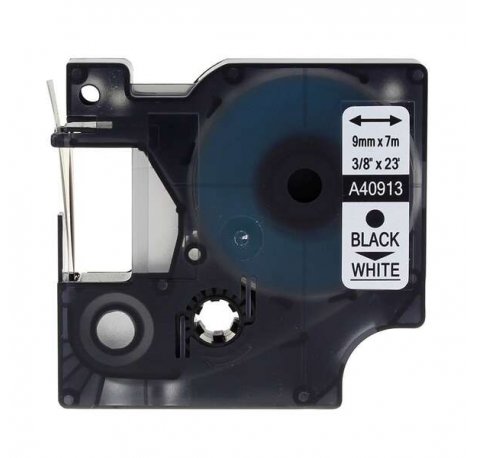 Compatible Dymo D1 40913 Cinta de Etiquetas para Rotuladora - Texto negro sobre fondo blanco - Ancho 9mm x 7 metros - S0720680