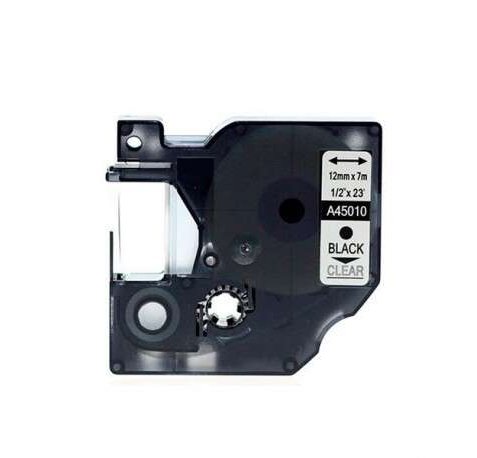 Compatible Dymo D1 45010 Cinta de Etiquetas para Rotuladora - Texto negro sobre fondo transparente - Ancho 12mm x 7 metros - S0720500