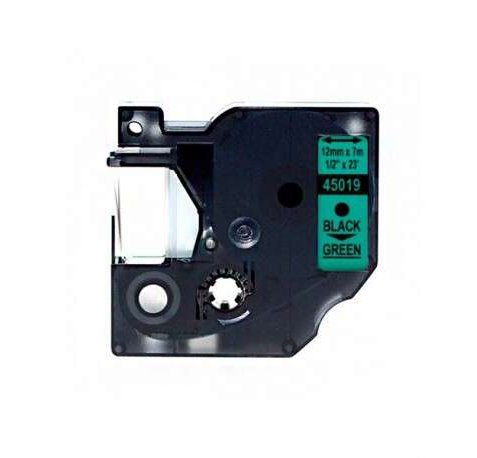 Compatible Dymo D1 45019 Cinta de Etiquetas para Rotuladora - Texto negro sobre fondo verde - Ancho 12mm x 7 metros - S0720590