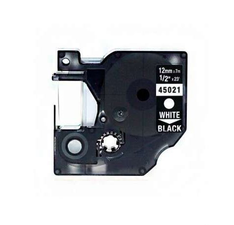 Compatible Dymo D1 45021 Cinta de Etiquetas para Rotuladora - Texto blanco sobre fondo negro - Ancho 12mm x 7 metros - S0720610