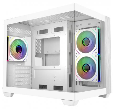 Cooler Master Elite 481 Wood Caja Minitorre - 3 Ventiladores 120mm RGB - Vista Panoramica - Soporte MicroATX/Mini-ITX - Doble Camara - Audio - 2xUSB-A - 1xUSB-C - 420x285x370mm - Color Blanco