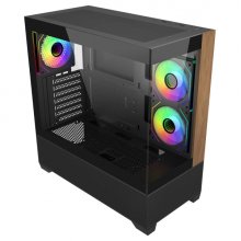 Cooler Master Elite 690 Wood Caja Semitorre ATX/MicroATX/Mini-ITX - 3 Ventiladores 120mm RGB - Vista Panoramica - Doble Camara - 2xUSB-A - 1xUSB-C - 434x218x454mm - Color Negro