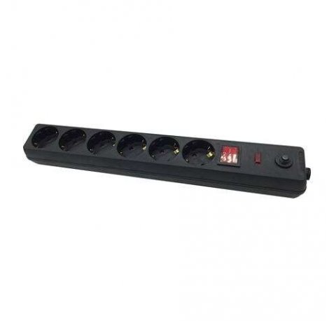 Elbat Regleta Alimentacion - 6 Tomas Schuko - Interruptor On/Off - Proteccion de Sobrecarga - Cable de 1.50m