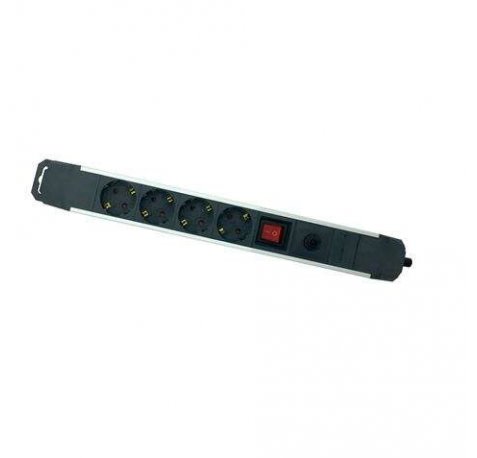 Elbat Regleta Alimentacion Aluminio - 4 Tomas Schuko - Interruptor On/Off - Proteccion de Sobrecarga - Cable de 1.50m
