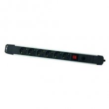 Elbat Regleta Alimentacion Aluminio - 6 Tomas Schuko - Interruptor On/Off - Proteccion de Sobrecarga - Cable de 1.50m