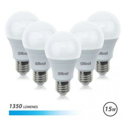 Elbat Pack de 5 Bombillas LED A60 15W E27 1350lm - 6500K Luz Fria