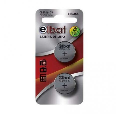 Elbat Pack de 2 Pilas Litio de Boton CR2016 3V