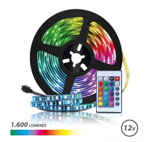 Elbat Tira LED RGB 12V 1600lm - 30 Led por Metro - Control Remoto - Longitud 3m