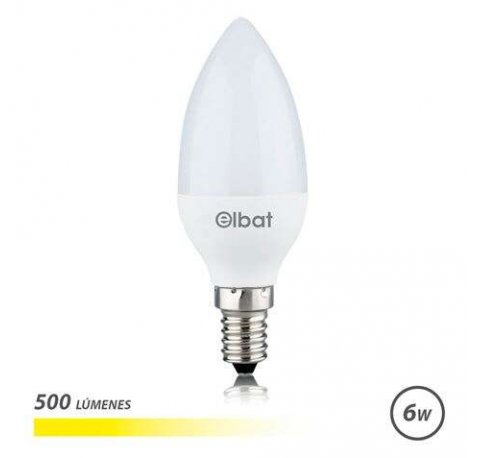 Elbat Bombilla LED - Potencia 6W - Lumenes 500 - Tipo de Luz 3000K Luz Calida - Casquillo E14 - Angulo 180º - Dimensiones 37X100mm - 30.000 Horas de Vida - 15.000 Encendidos - Color Blanco