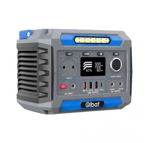 Elbat Generador de Energia Portatil - 300W - Bateria de Litio 78.000Mah - Display LED - Carga Solar - Accesorios Incluidos - Puertos de Salida USB y DC - Color Gris