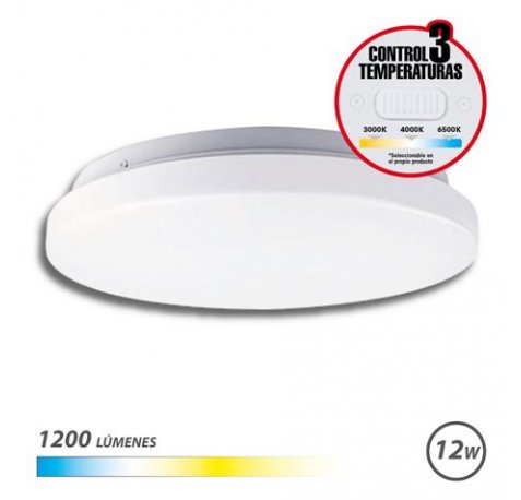 Elbat Aplique LED Techo Redondo 12W - 1200Lm - Selector 3 Temperaturas - Color Blanco