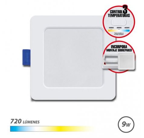 Elbat Downlight Cuadrado 9W - 720Lm - Selector 3 Temperaturas + Sobrepared - Color Blanco