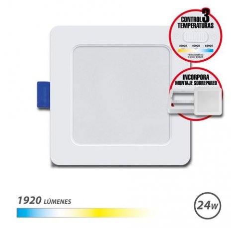 Elbat Downlight Cuadrado 24W - 1920Lm - Selector 3 Temperaturas+Sobrepared - Color Blanco