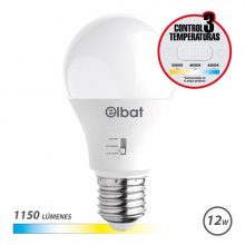Elbat Bombilla LED A60 - 12W - 1150Lm - E27 - Selector de Luz - Calida 3000K, Blanca 4000K y Fria 6500K