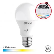 Elbat Bombilla LED A60 - 15W - 1520Lm - E27 - Selector de Luz - Calida 3000K, Blanca 4000K y Fria 6500K