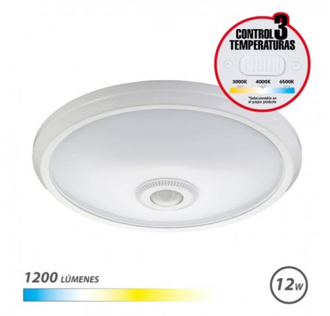 Elbat Aplique de Superficie LED 12W - 1200Lm - Selector 3 Temperaturas - Sensor de Luz Ambiental - Temporizador - Color Blanco (10 uds)