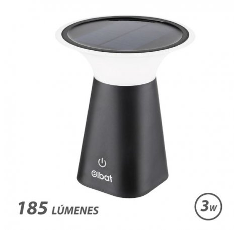 Elbat Lampara Solar LED - 185Lm - 2000K - Autonomia 6 horas - Color Negro
