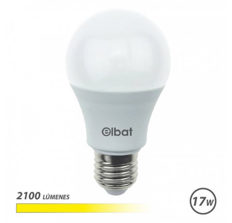 Elbat A65 Bombilla LED - Potencia 17W - Flujo Luminoso 2100lm - E27 - Temperatura de Color 3000K - Luz Calida - Apertura 220Âº - Vida Util 30.000h - 15.000 Encendidos - 65x115mm - Color Blanco