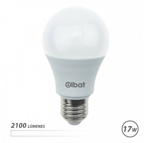 Elbat A65 Bombilla LED - Potencia 17W - Flujo Luminoso 2100lm - E27 - Temperatura de Color 4000K - Luz Blanca - Apertura 220Âº - Vida Util 30.000h - 15.000 Encendidos - 65x115mm - Color Blanco