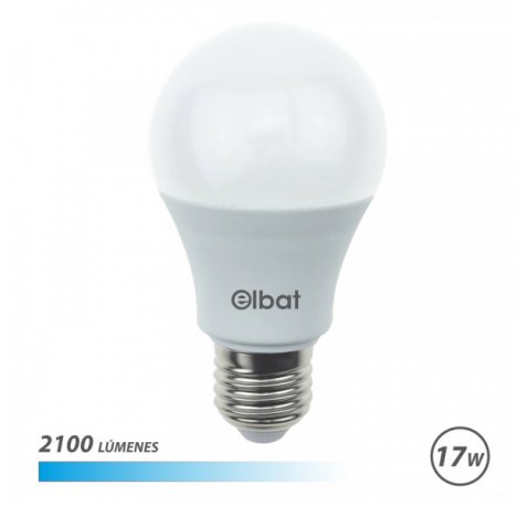 Elbat A65 Bombilla LED - Potencia 17W - Flujo Luminoso 2100lm - E27 - Temperatura de Color 6500K - Luz Fria - Apertura 220Âº - Vida Util 30.000h - 15.000 Encendidos - 65x115mm - Color Blanco