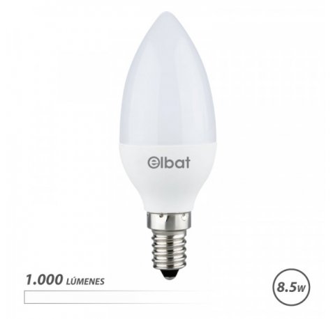 Elbat C37 Bombilla LED - Potencia 8.5W - Flujo Luminoso 1000lm - E14 - Temperatura de Color 4000K - Luz Blanca - Apertura 280Âº - Vida Util 30.000h - 15.000 Encendidos - 37x98mm - Color Blanco