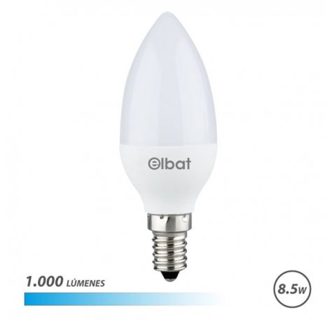 Elbat C37 Bombilla LED - Potencia 8.5W - Flujo Luminoso 1000lm - E14 - Temperatura de Color 6500K - Luz Fria - Apertura 280Âº - Vida Util 30.000h - 15.000 Encendidos - 37x98mm - Color Blanco
